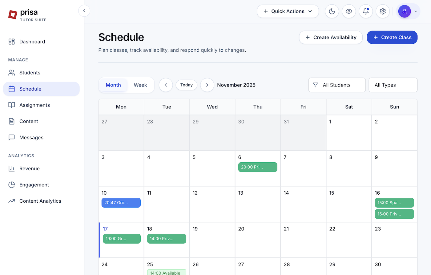 Prisa Tutor Suite - Schedule Management